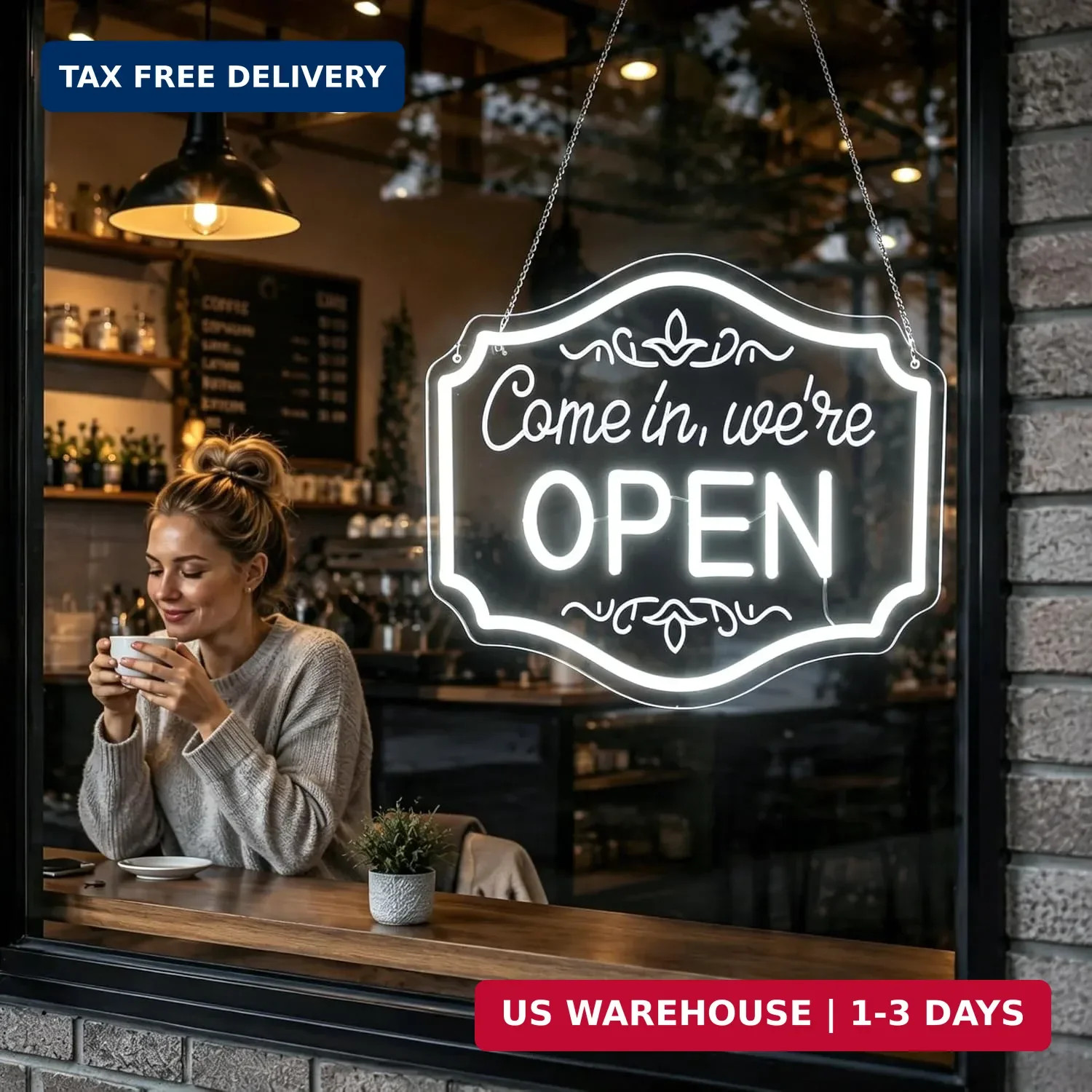 Open Neon Signs for Wall Decor -White LED Open Signs for Business,Restaurant Bar