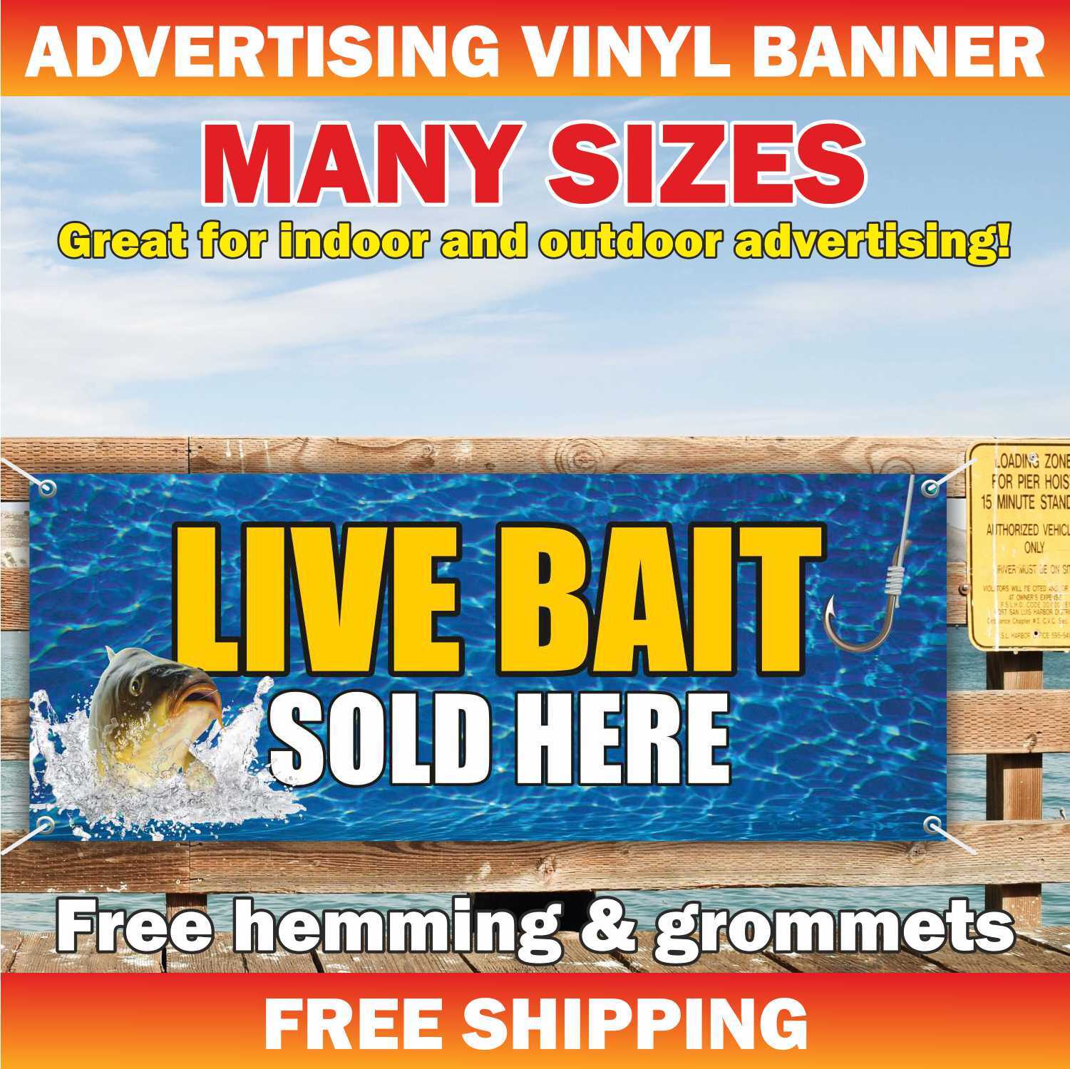 LIVE BAIT SOLD HERE Advertising Banner Vinyl Mesh Sign fishing wobbler tackle