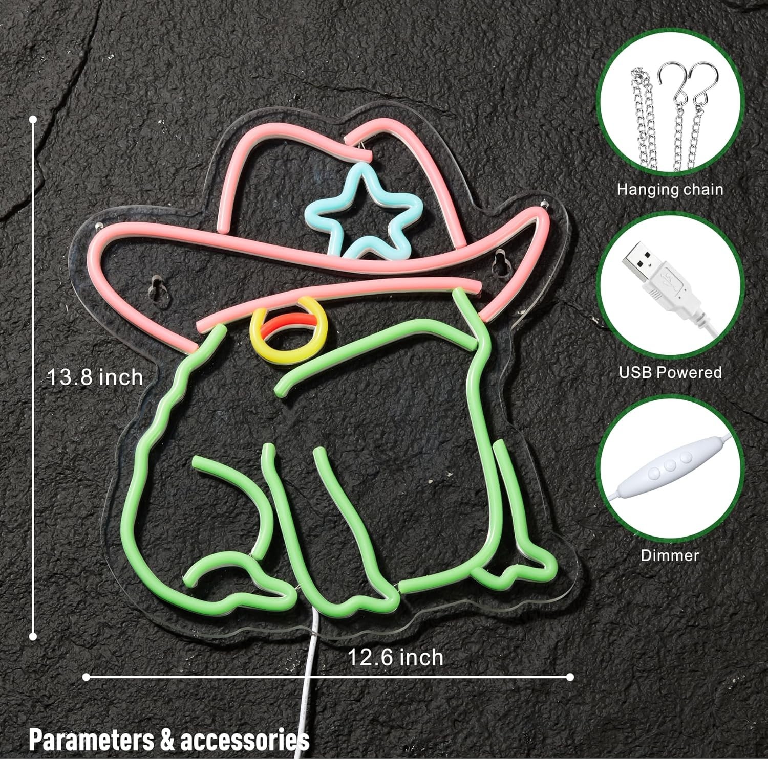 Cowboy Toad Neon Sign Frog Neon Light Cowboy LED USB Powered Dimmable Art Signs