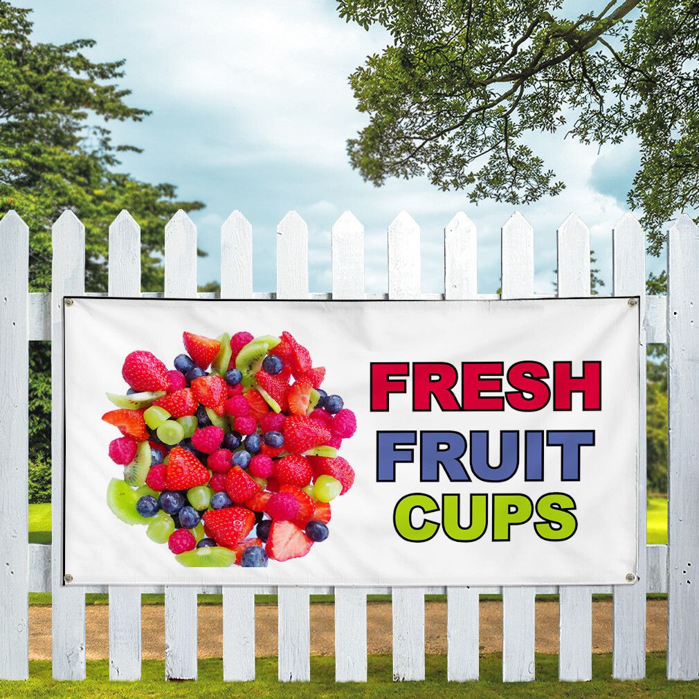 Vinyl Banner Multiple Sizes Fresh Fruit Cups Food Fair Restaurant Cafe Market