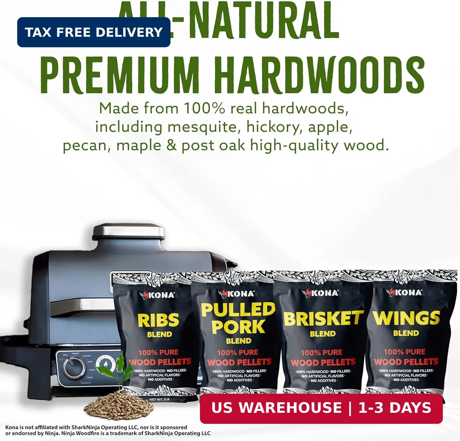 Kona Wood Pellets Brisket, Ribs, Wings,and Pulled Pork Blend Variety Pack, Inten