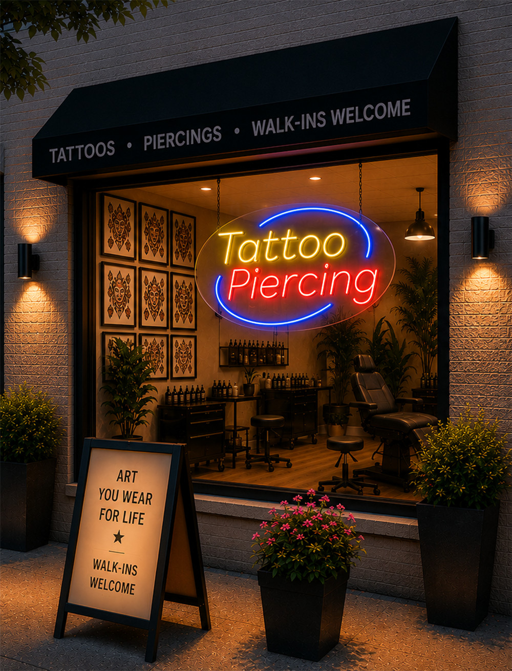 Tattoo Piercing LED Neon Sign 28&Prime;L x 16&Prime;H #34015
