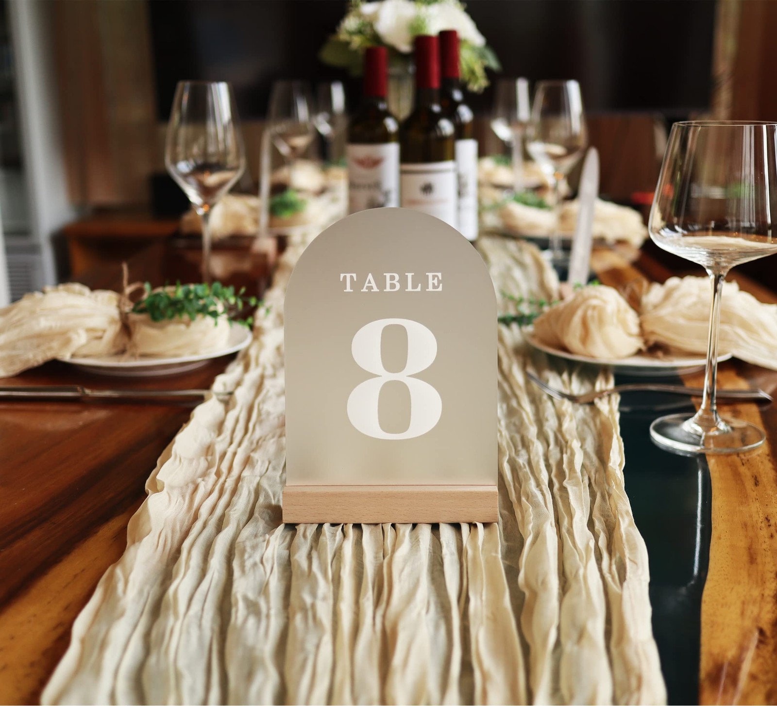 Wedding Table Numbers 1-15 Acrylic Arch Signs with Natural Wood Stands Holder…