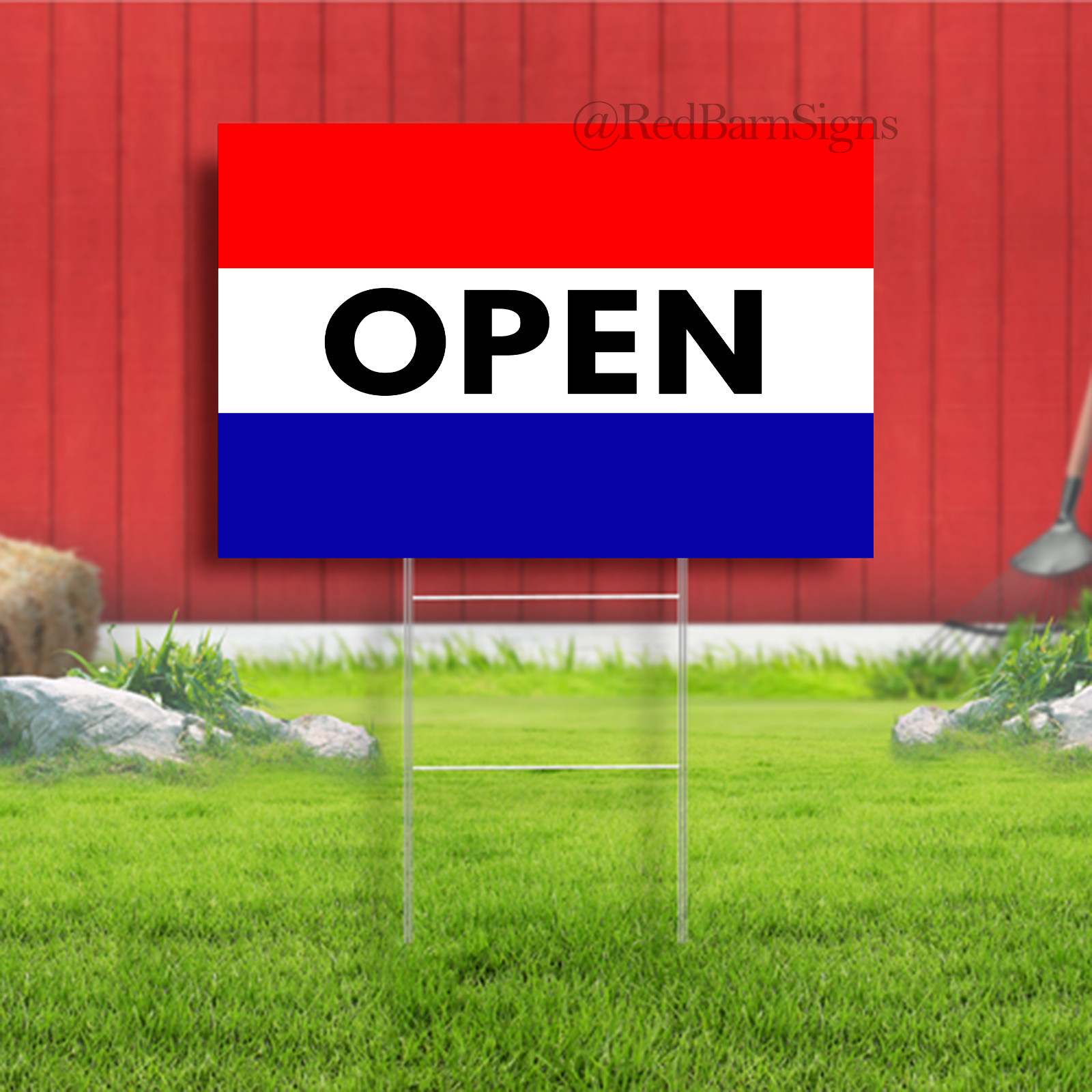 Open Flag Red White Blue Store Indoor Outdoor Yard Sign