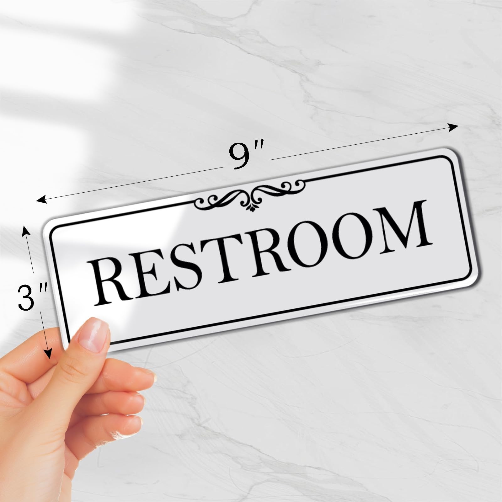 9×3 Inch Restroom Sign Acrylic SelfStick Door Wall Signage Elegant White