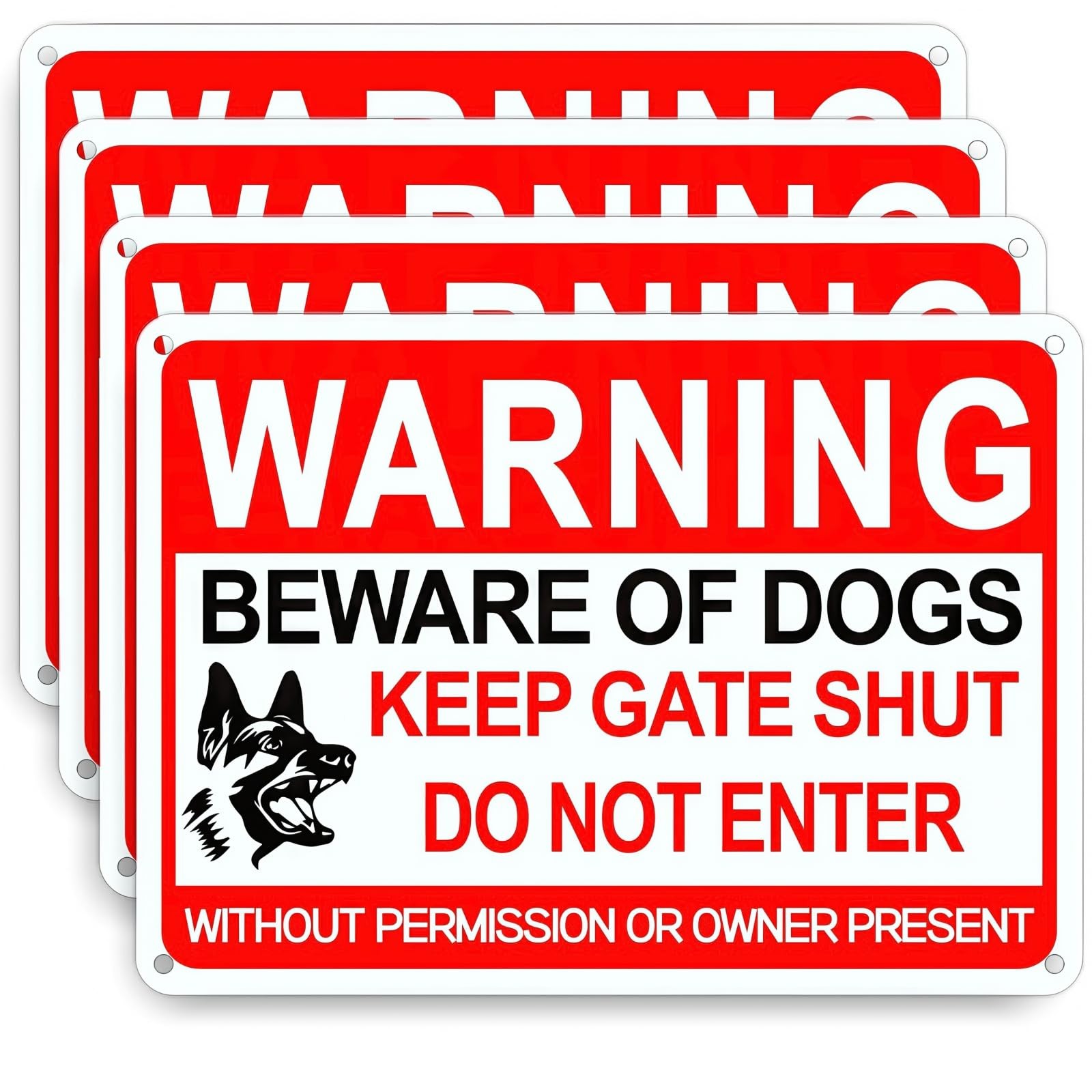 4 Pack Beware of Dog Signs – 12×8&Prime; Reflective Aluminum Private Property Signs