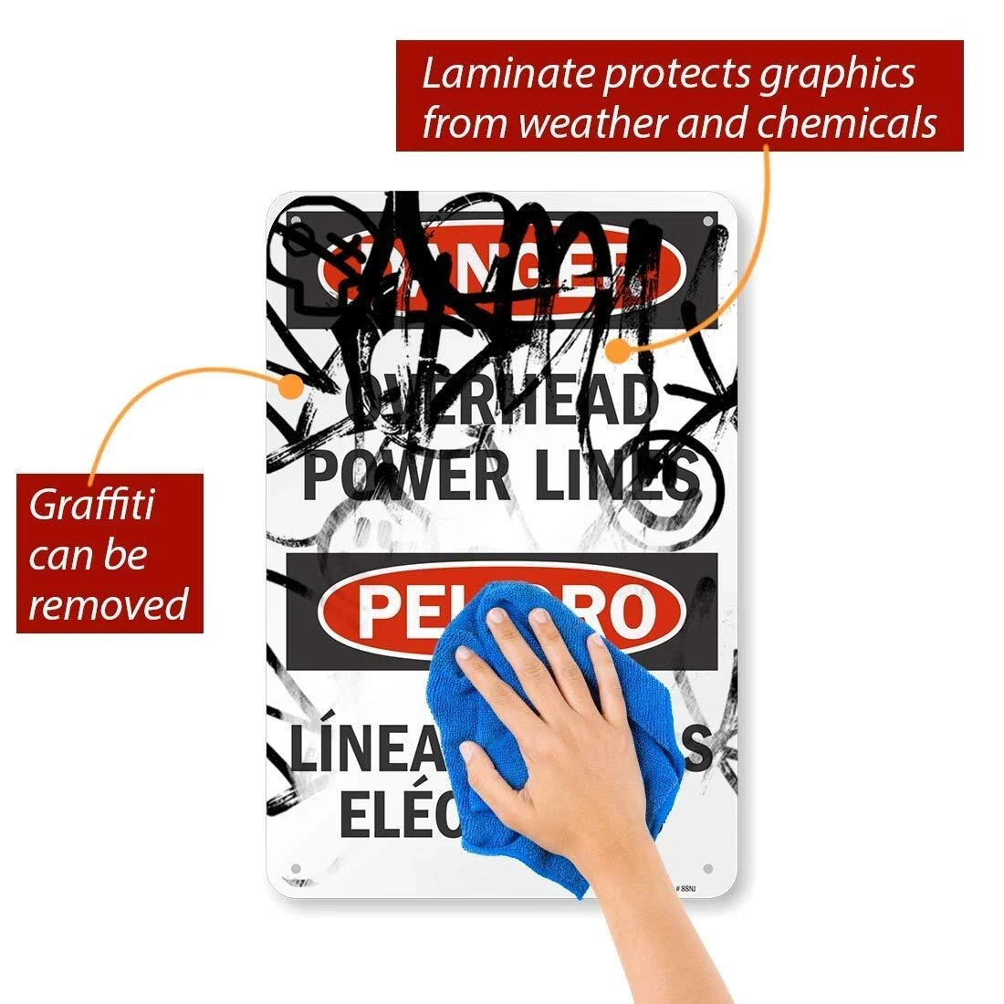 4 Pack Danger Overhead Power Lines Bilingual Sign 12 x 18 in Aluminum for Safety
