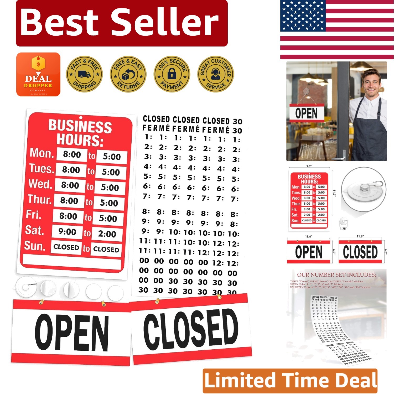 Elegant Open Closed Sign with Customizable Hours for Business – 11.7×7.7 Inches