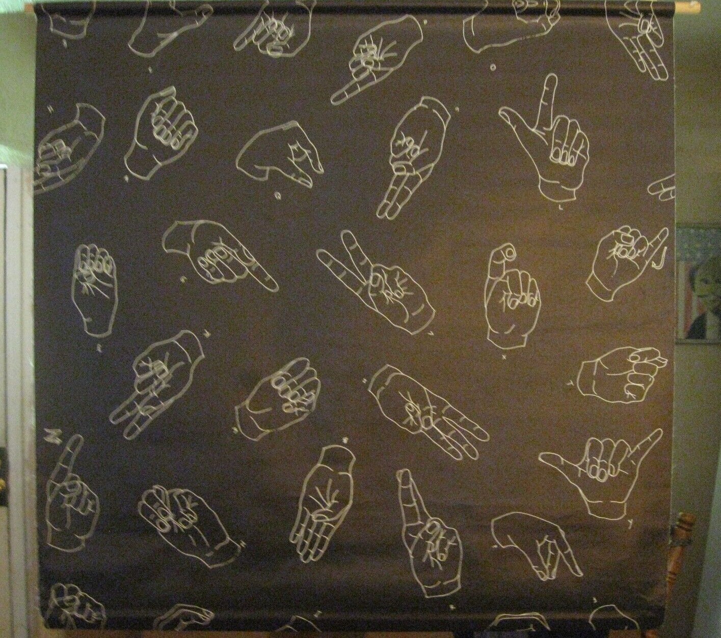 Vintage Hanging Canvas w/Sign Language Alphabet / Classroom Hanging / 40&prime; x 40&prime;