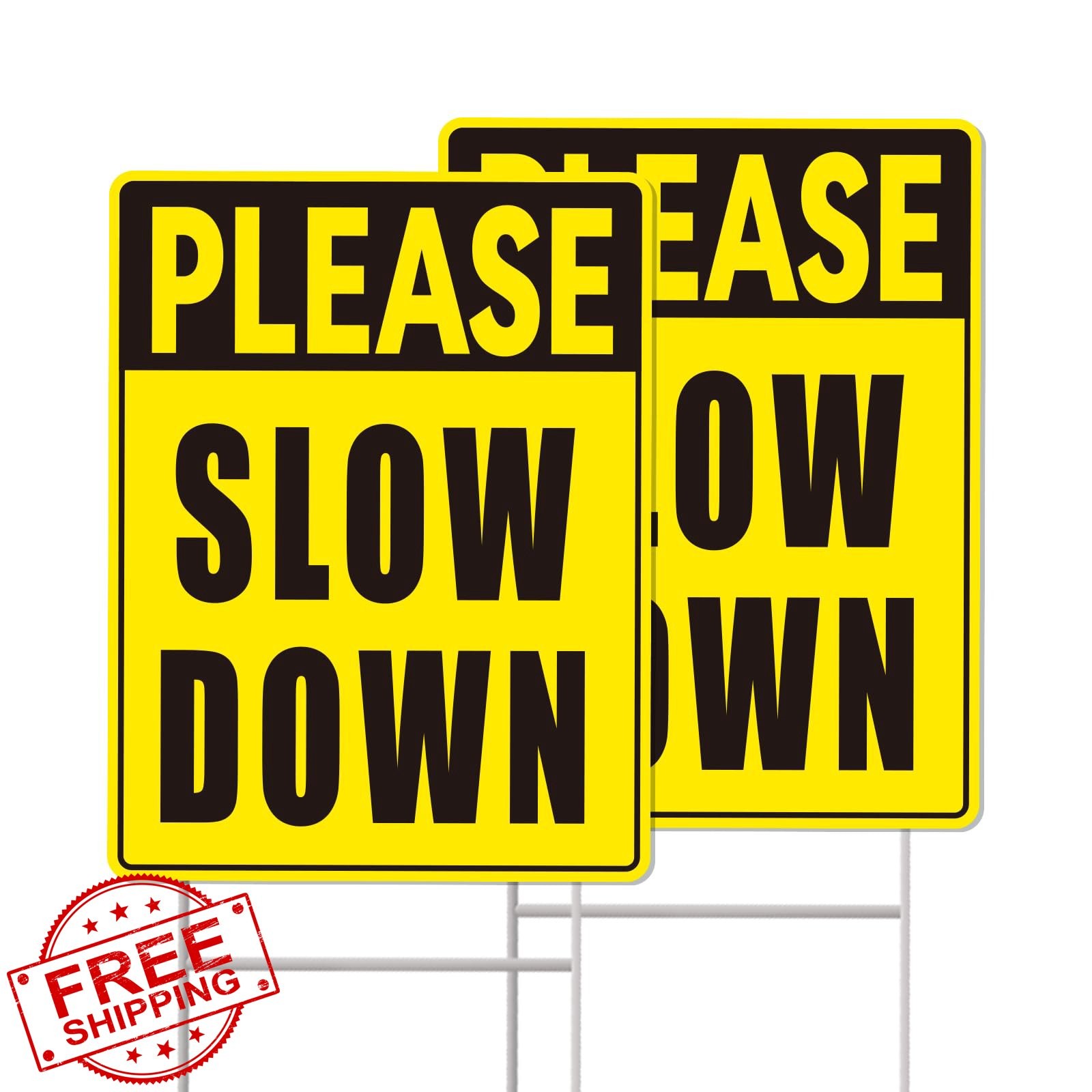 GXGGUS 2-Pack Slow Down Sign Corrugated Plastic Yard Sign w/ Stake