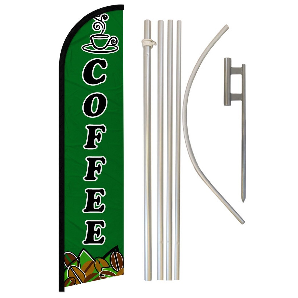 Coffee Windless Banner Swooper Advertising Flag Pole Kit Concessions Drinks Here