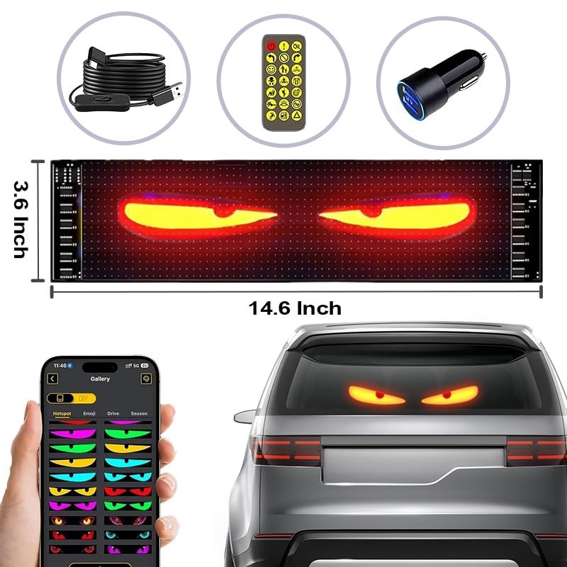 LED Devil Eyes Light for Car Windshield Remote Control & Bluetooth APP