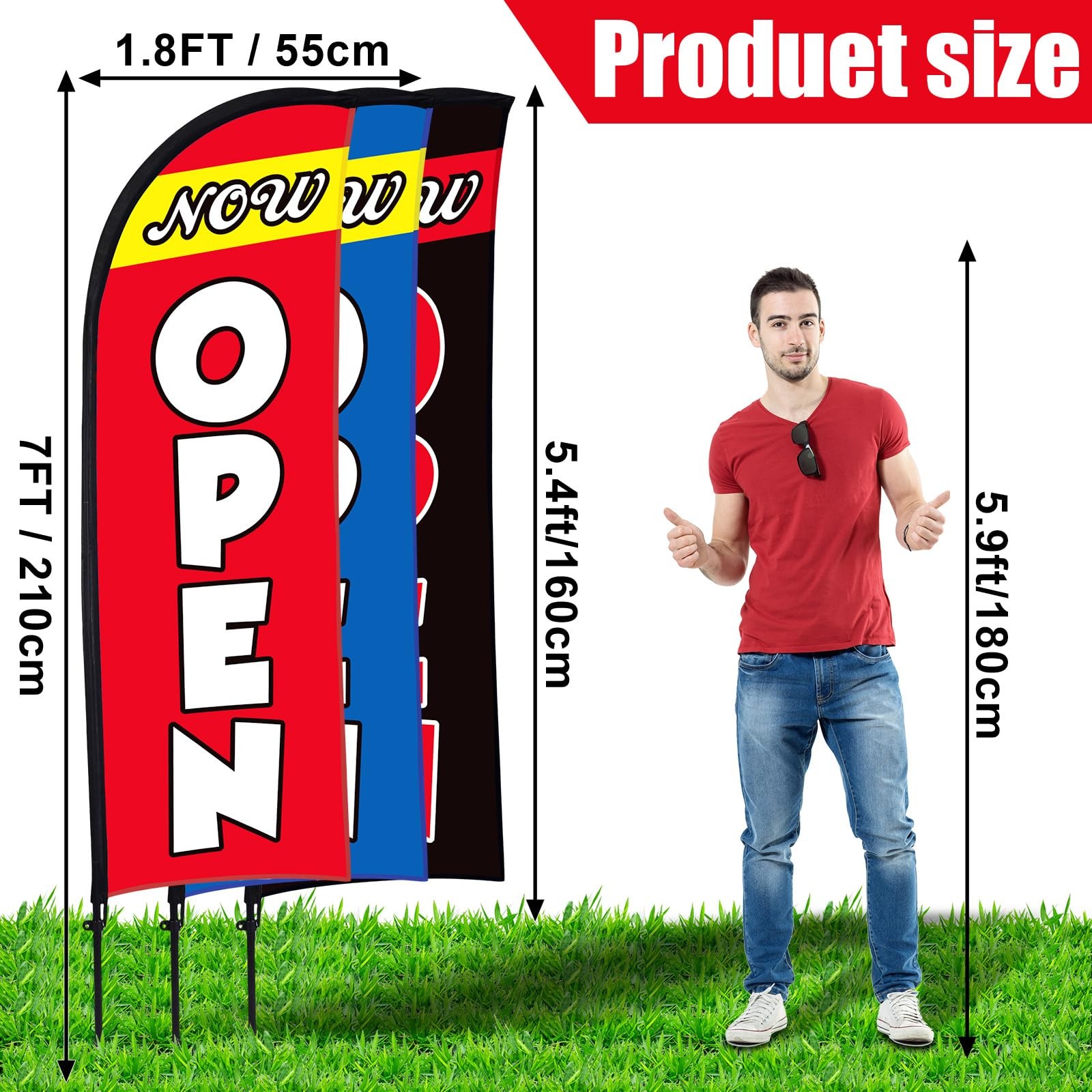 Buryeah 3 Sets Now Open Feather Flag Pole Kit 7 ft for Business Advertising O…