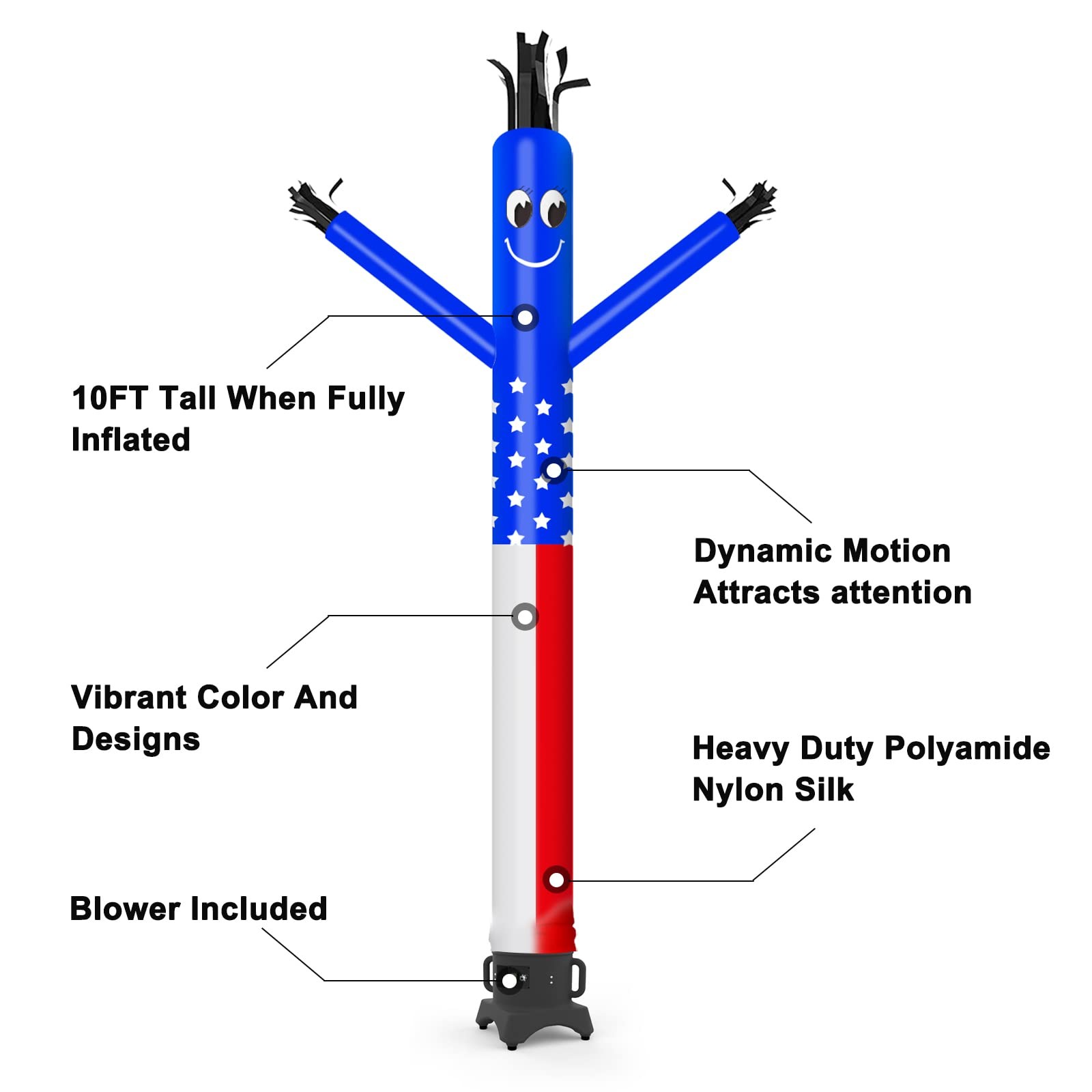 MOUNTO 10ft Inflatable Dancer Waving Tube Man Puppet for Store Sign (US-Flag)