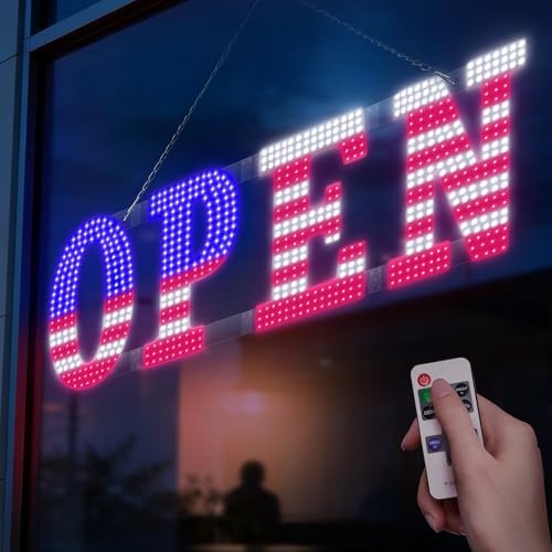 40&Prime; x 14&Prime; American Flag LED OPEN Sign with Remote Control, Dimmable Brightness,