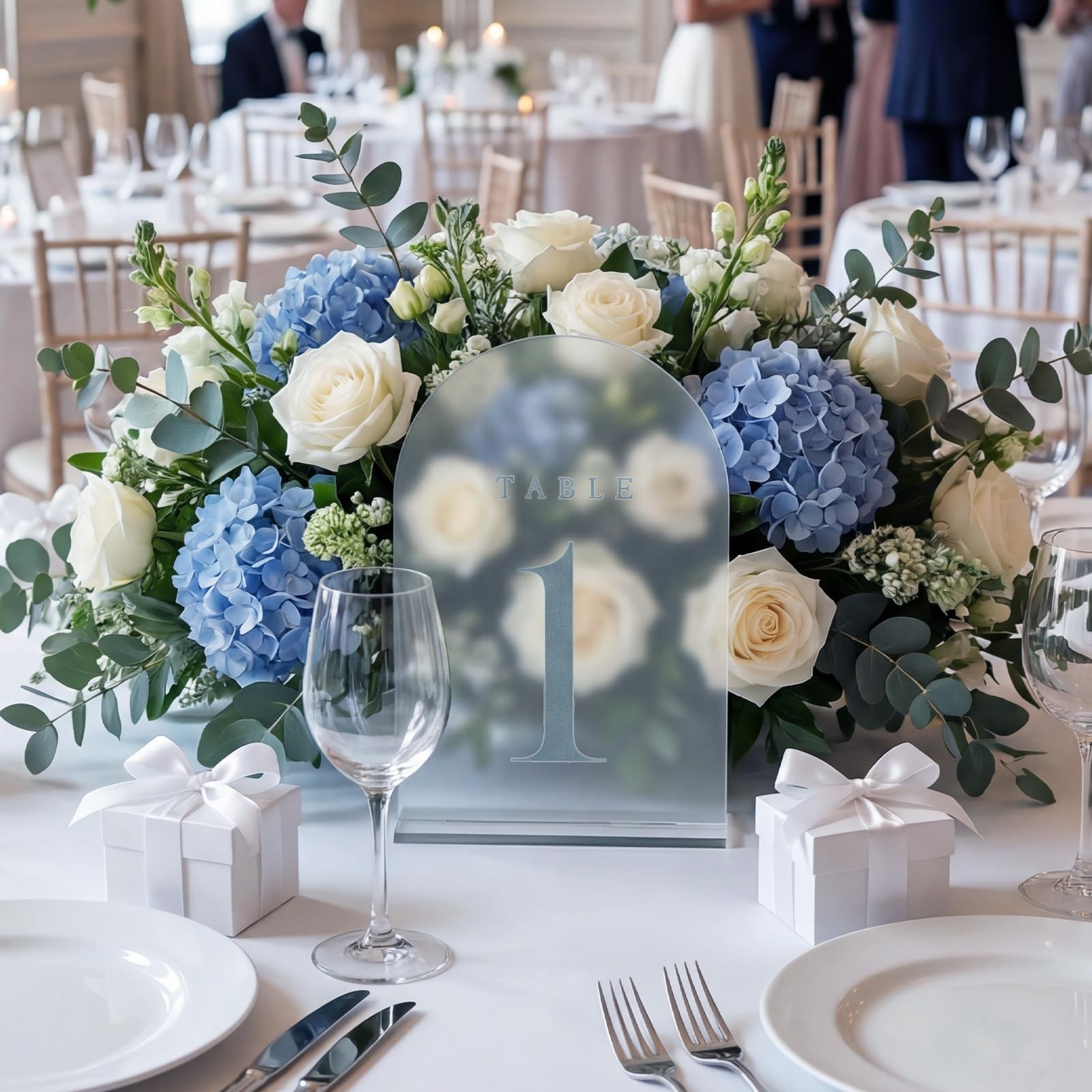 BrightRow 15 Pcs Frosted Arch Wedding Table Numbers with Stands 1-15, 5&Prime;x7&Prime; A…