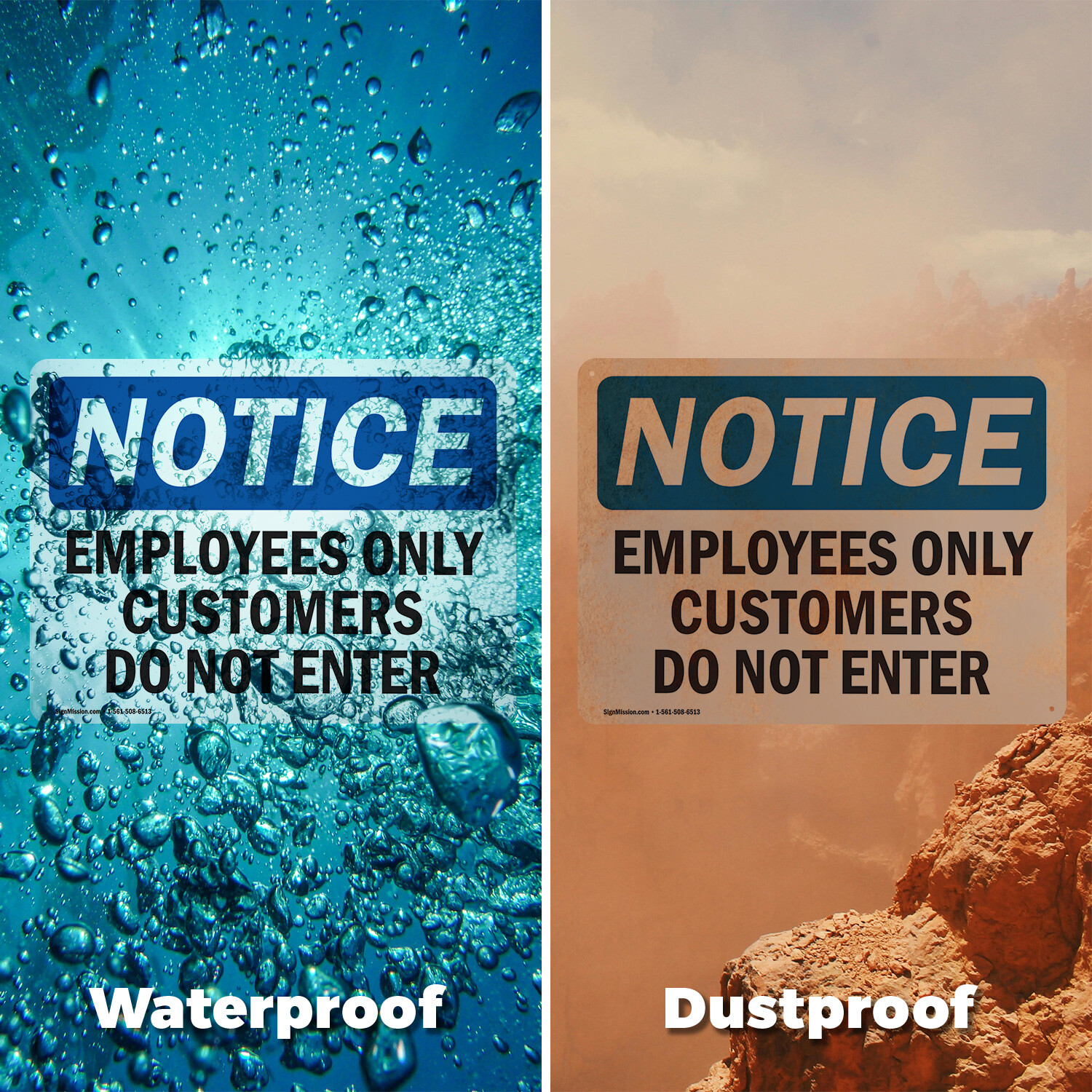 (2 Pack) Employees Only Customers Do Not Enter OSHA Notice Sign Decal Metal