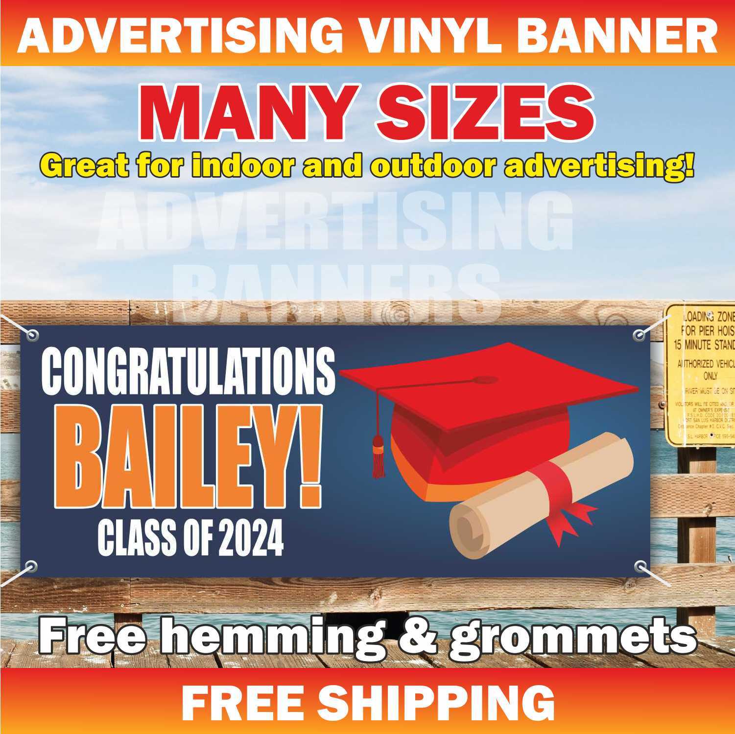 CLASS OF 2024 Advertising Banner Vinyl Mesh Sign School University Graduate