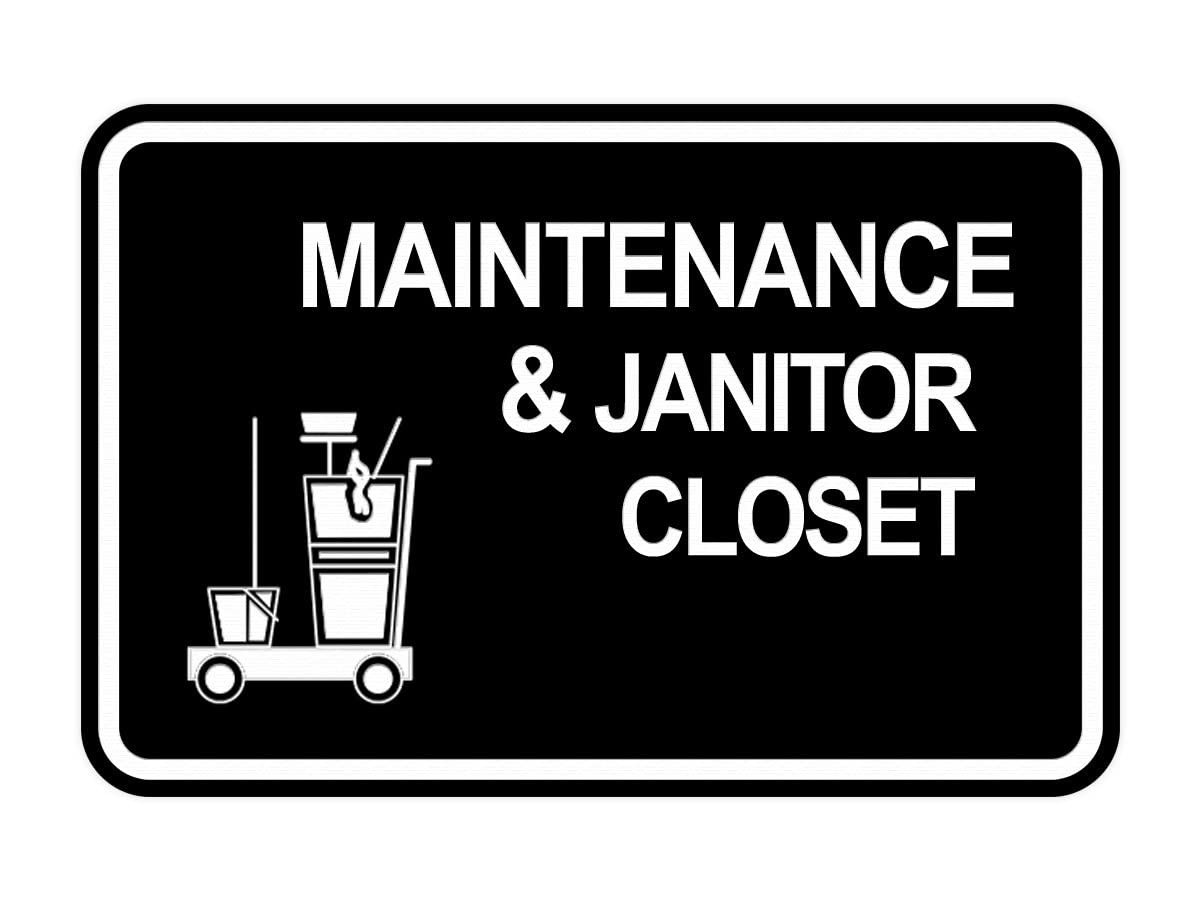 Classic Framed Maintenance & Janitor Closet Sign (Black) – Large 1 Pack