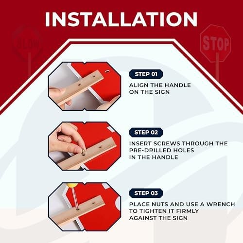 Handheld Stop Slow Signs with Wooden Handle – 12&Prime; x 12&Prime; Double-sided Crossing…