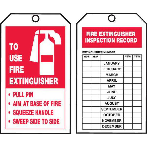 Accuform Tag, Fire Extinguisher, Cardstock, 6 1/4 in H x 3 in W, White,