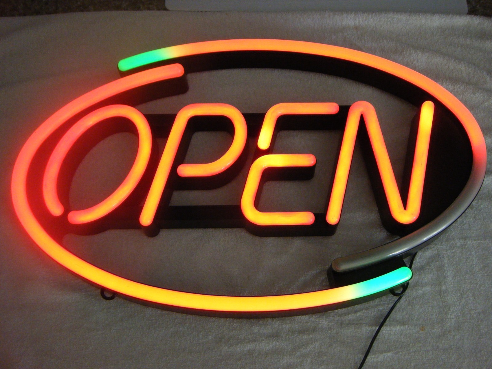 😉 ANIMATED MULTI-COLOR ILLUMINATED RETAIL COMMERCIAL OVAL OPEN SIGN 27” 3PT8