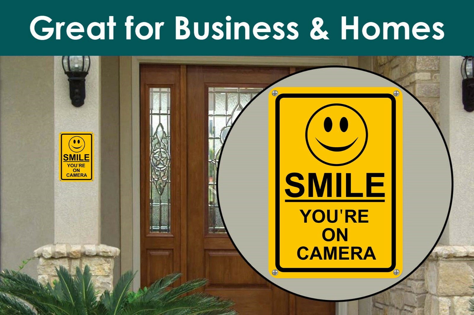 (2) Smile You&rsquo;re on Camera Yellow Warning Signs Home Yard Security cctv Sign