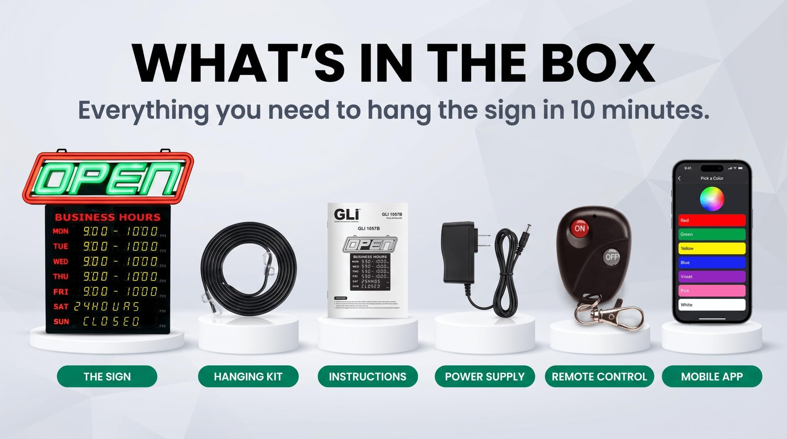 GLI Led Open Sign with Business Hours – Stand Out with 1000’s Color Combos to Ma