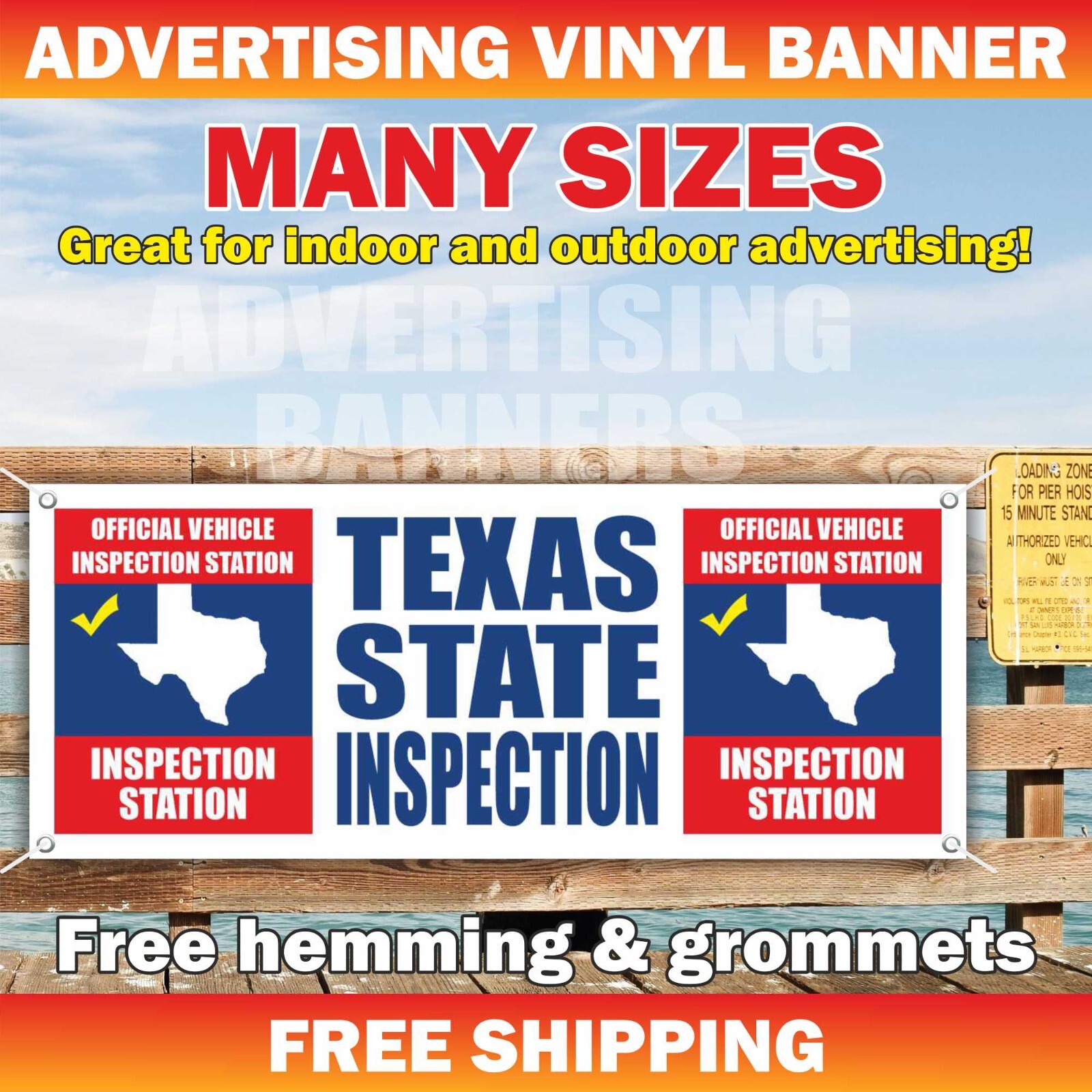 TEXAS STATE INSPECTION Advertising Banner Vinyl Sign repair service Smog Check