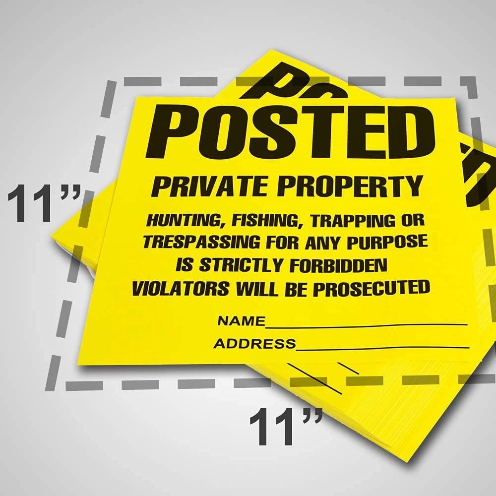 Posted Signs 100-Pack, No Hunting/Trespassing, Heavy Duty, 11&Prime;x11&Prime; Yellow
