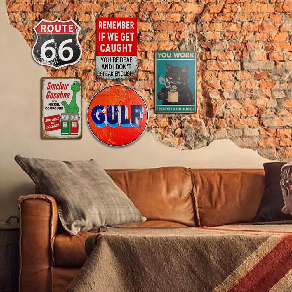 Retro Gulf Metal Tin Sign Round 12&Prime; Vintage Garage Wall Decor Cave Gas Station