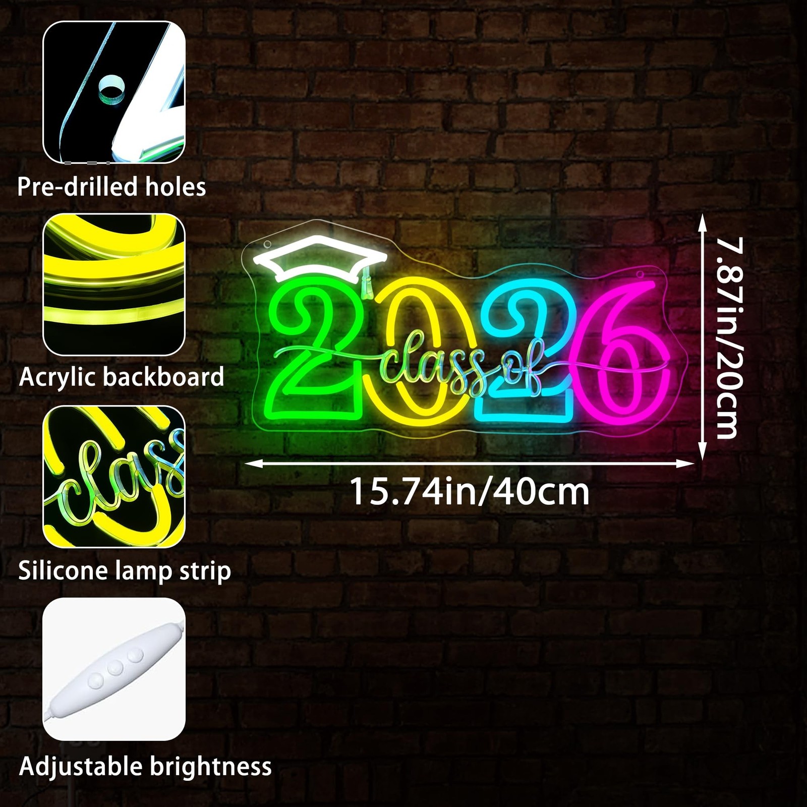 Class of 2026 Neon Sign for Graduation Decorations Colorful LED Neon Light fo…