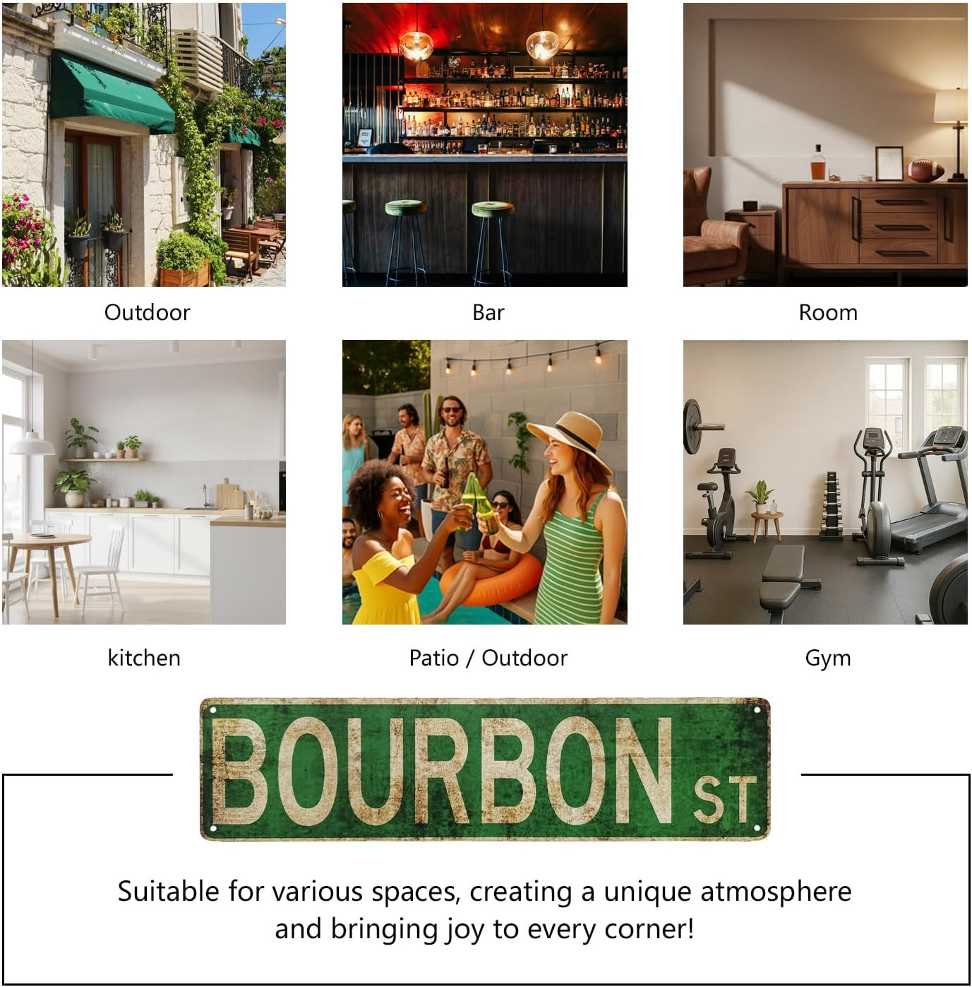 Vintage Bourbon Street Metal Sign 4×15 inch | Rust-Free Aluminum New Orleans Wal