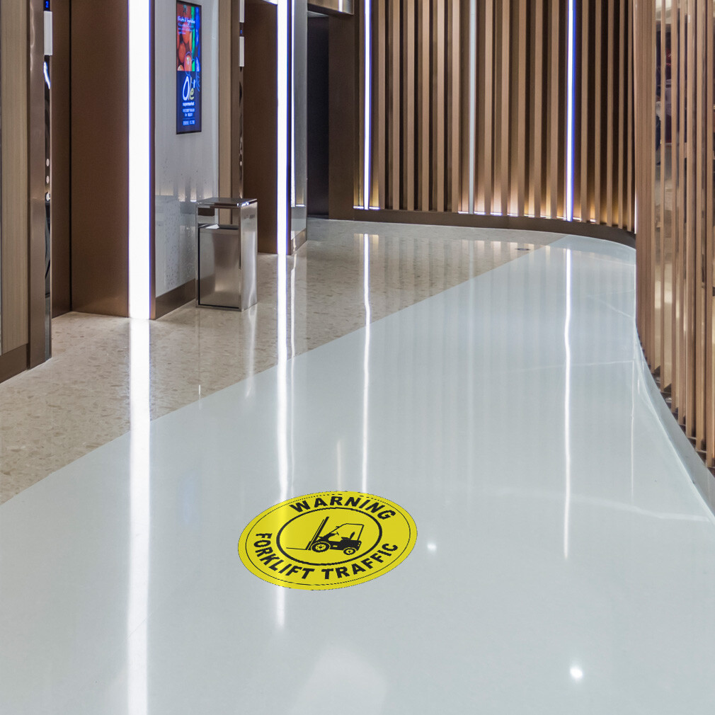 Floor Decals Warning Forklift Traffic Yellow Anti-Slip Round Shape Business