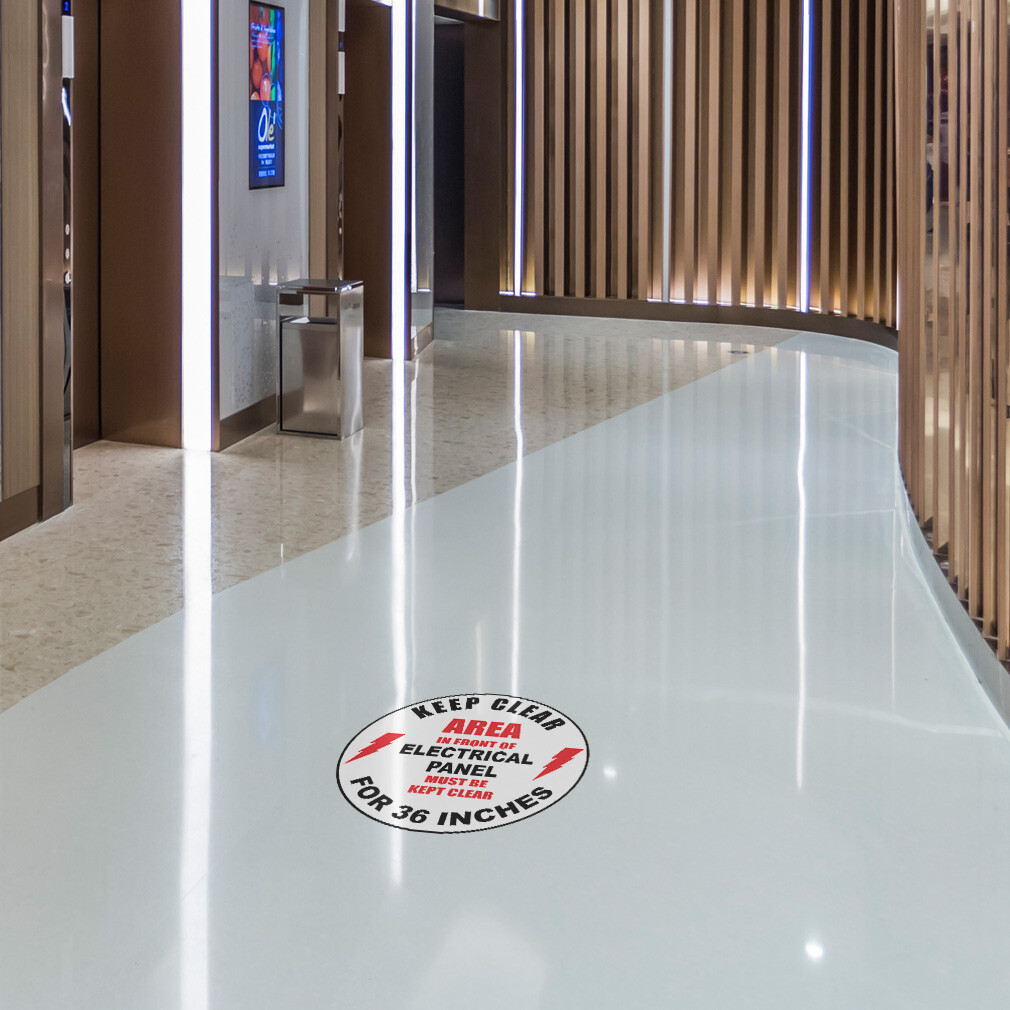 Floor Decals Keep Clear Electrical Panel Black Red Anti-Slip Round Shape