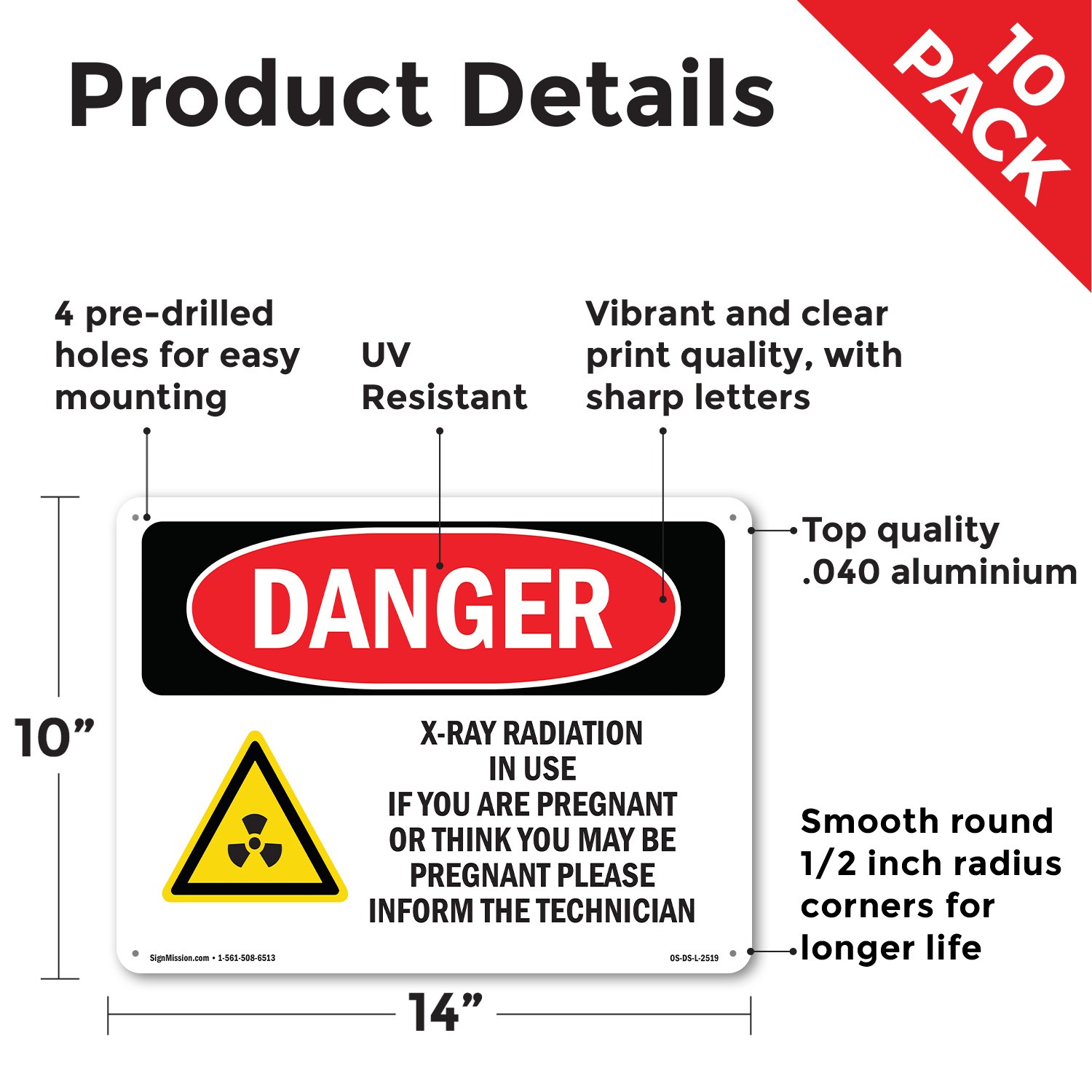 X-Ray Radiation In Use If You OSHA Danger Sign Metal Plastic, Decal 5 or 10 Pack