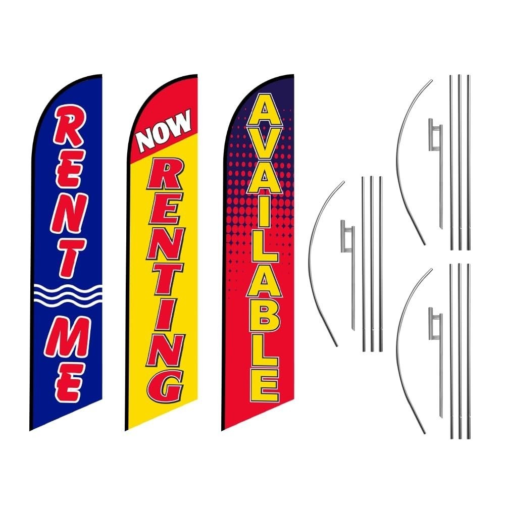 (Pack of 3) Tall Swooper Feather Flags (Rent Me, Now Renting, Available) for…