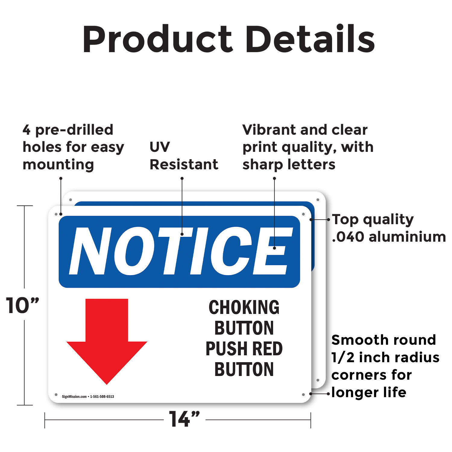 (2 Pack) Choking Button Push Red Button OSHA Notice Sign Decal Metal Plastic