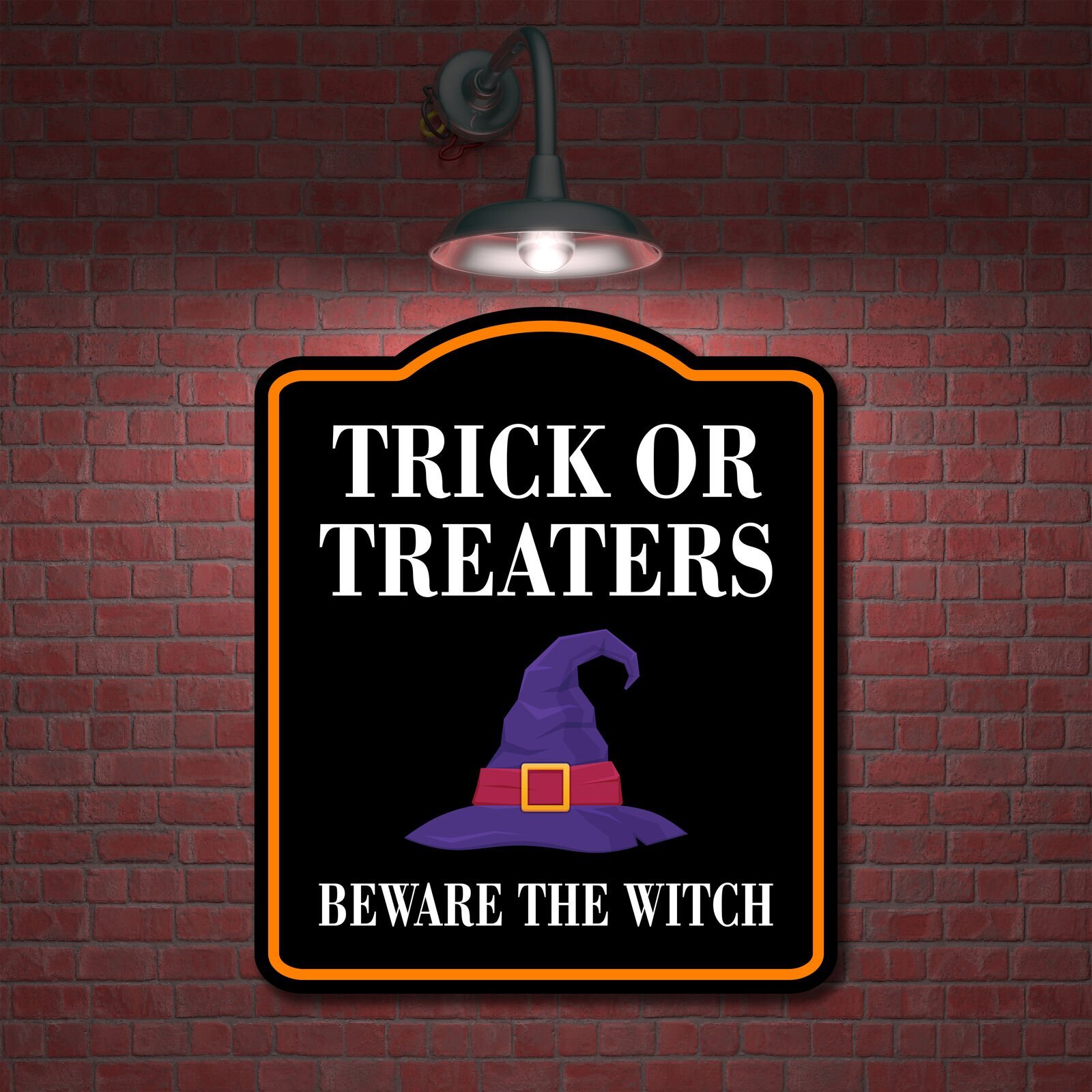 Trick Or Treaters Beware The Witch Orange BLACK Aluminum Composite Sign