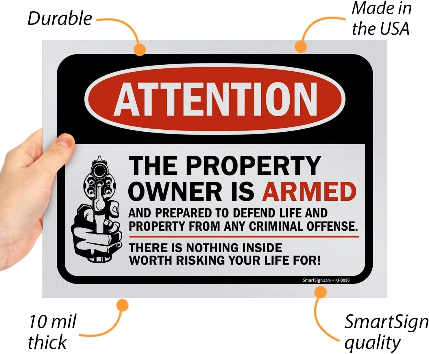 Pack of 5 9 x 12 inch “Attention – The Property Owner Is Armed” No Trespassin…