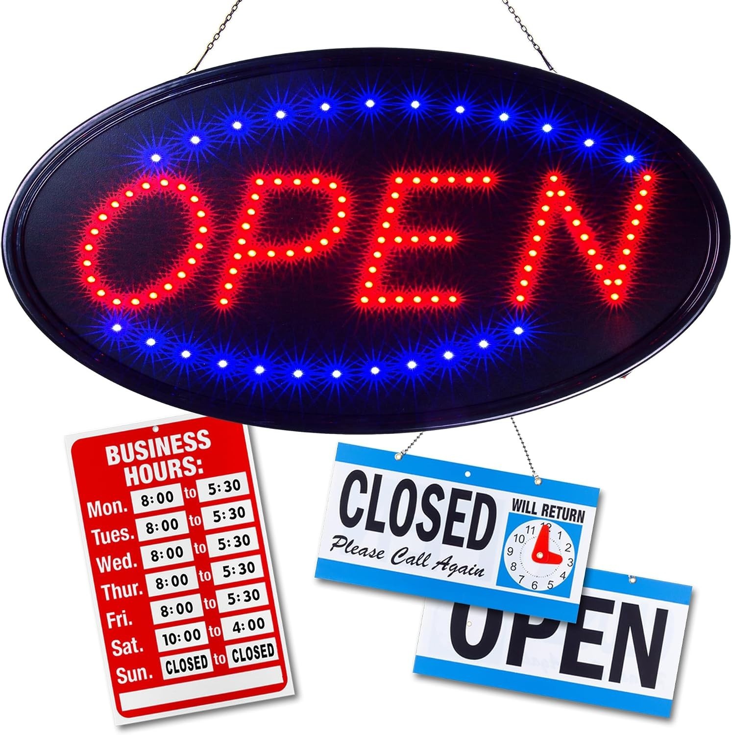 Neon Open Sign for Business: Oval LED Sign with Flashing Mode for Stores – In…