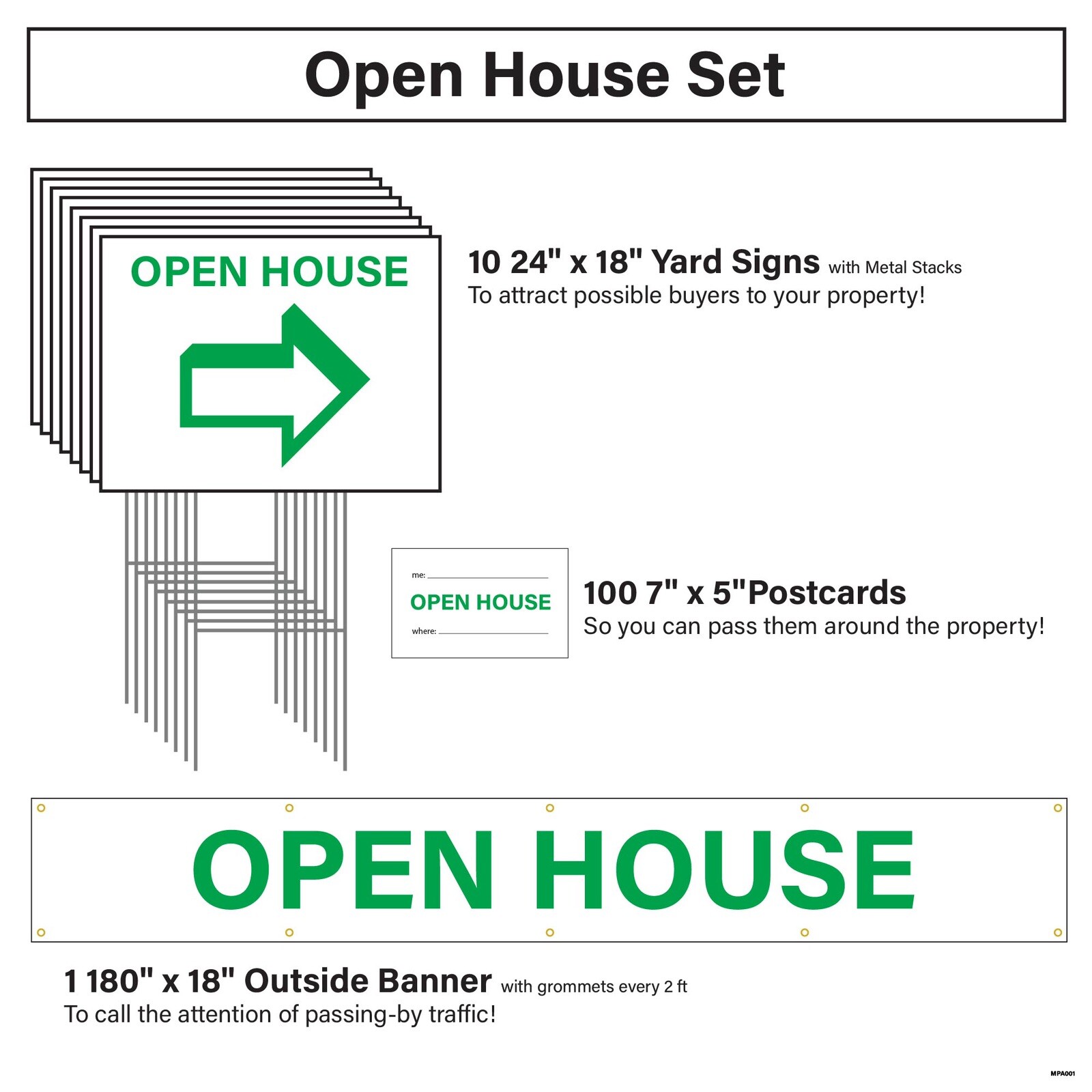 OPEN HOUSE KIT WITH BANNER, YARD SIGNS AND WRITING CARDS!