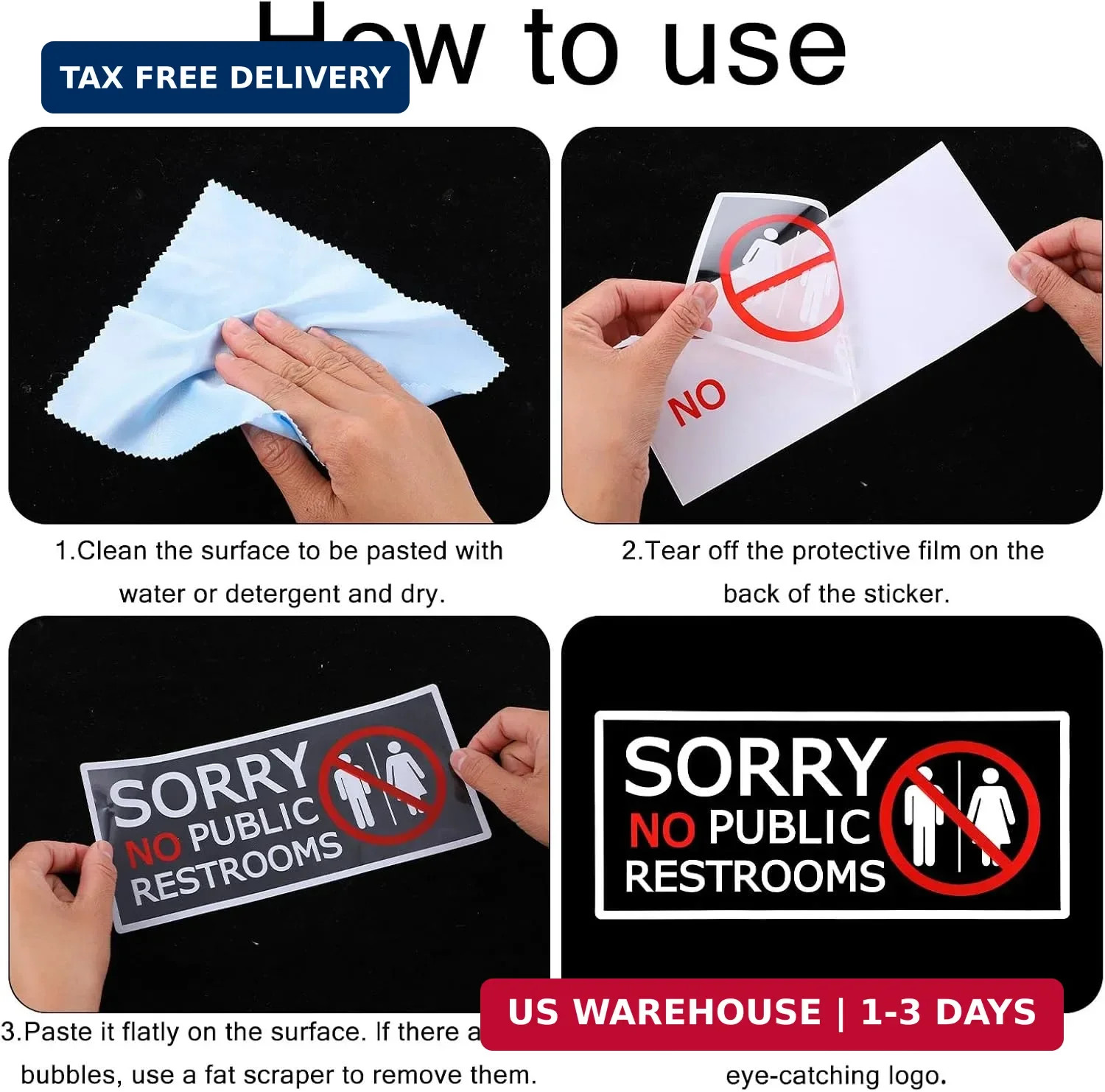 6Pcs No Public Restroom Signs, 8.66×3.94 Inch Self Adhesive Waterproof Restroom