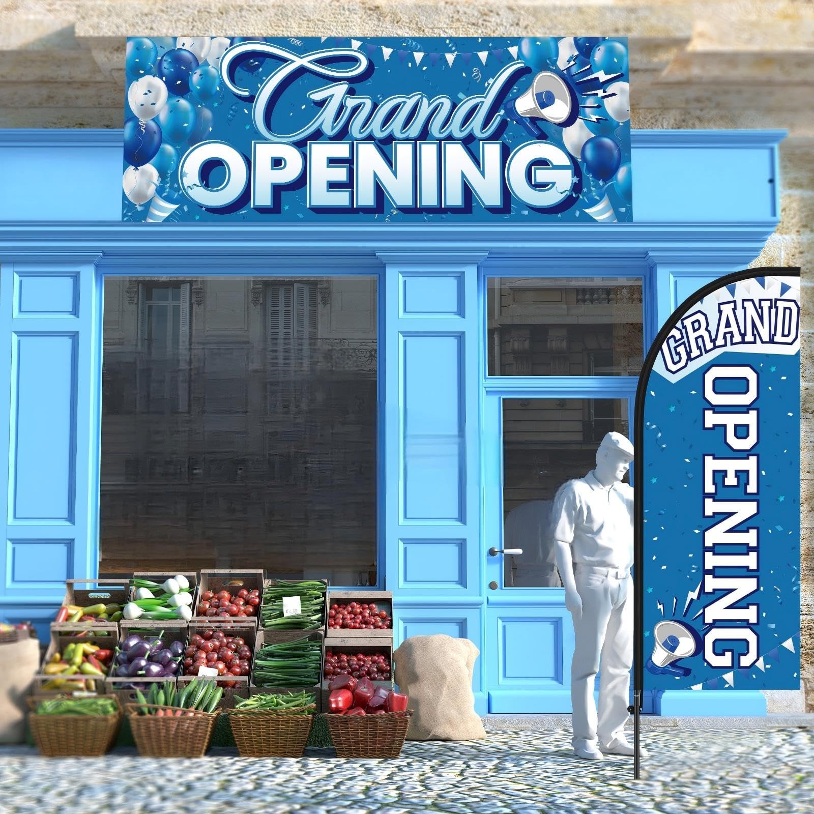 7 ft Blue-white Grand Opening Feather Flag for Business Grand Opening Banner …