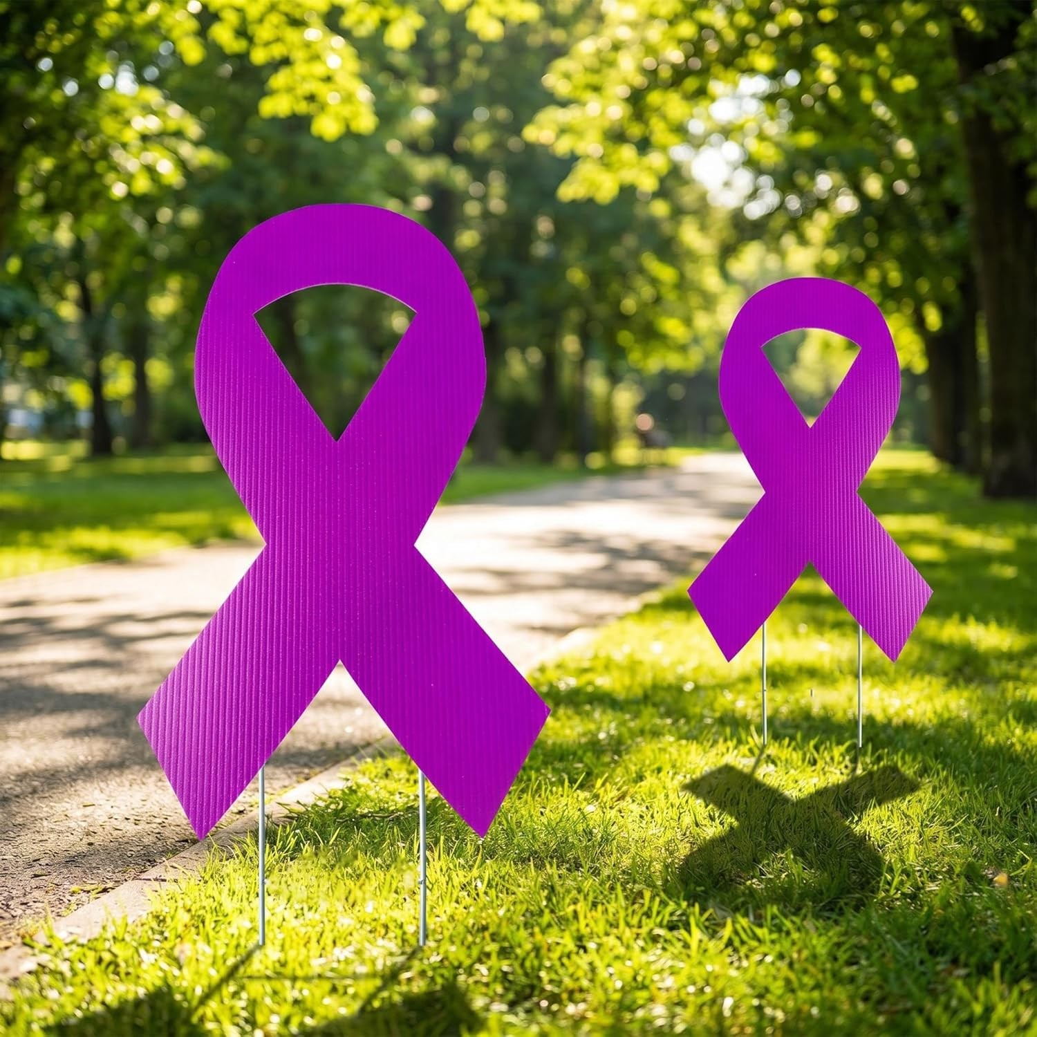 5pcs Large Ribbon Awareness Yard Signs with Metal Stakes 14&Prime; Ribbon Health