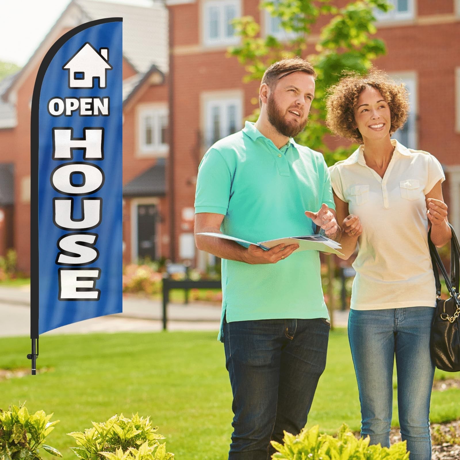 Open House Sign Kit with Flag & Stake – 8ft Blue Real Estate Banner, Yard Signs