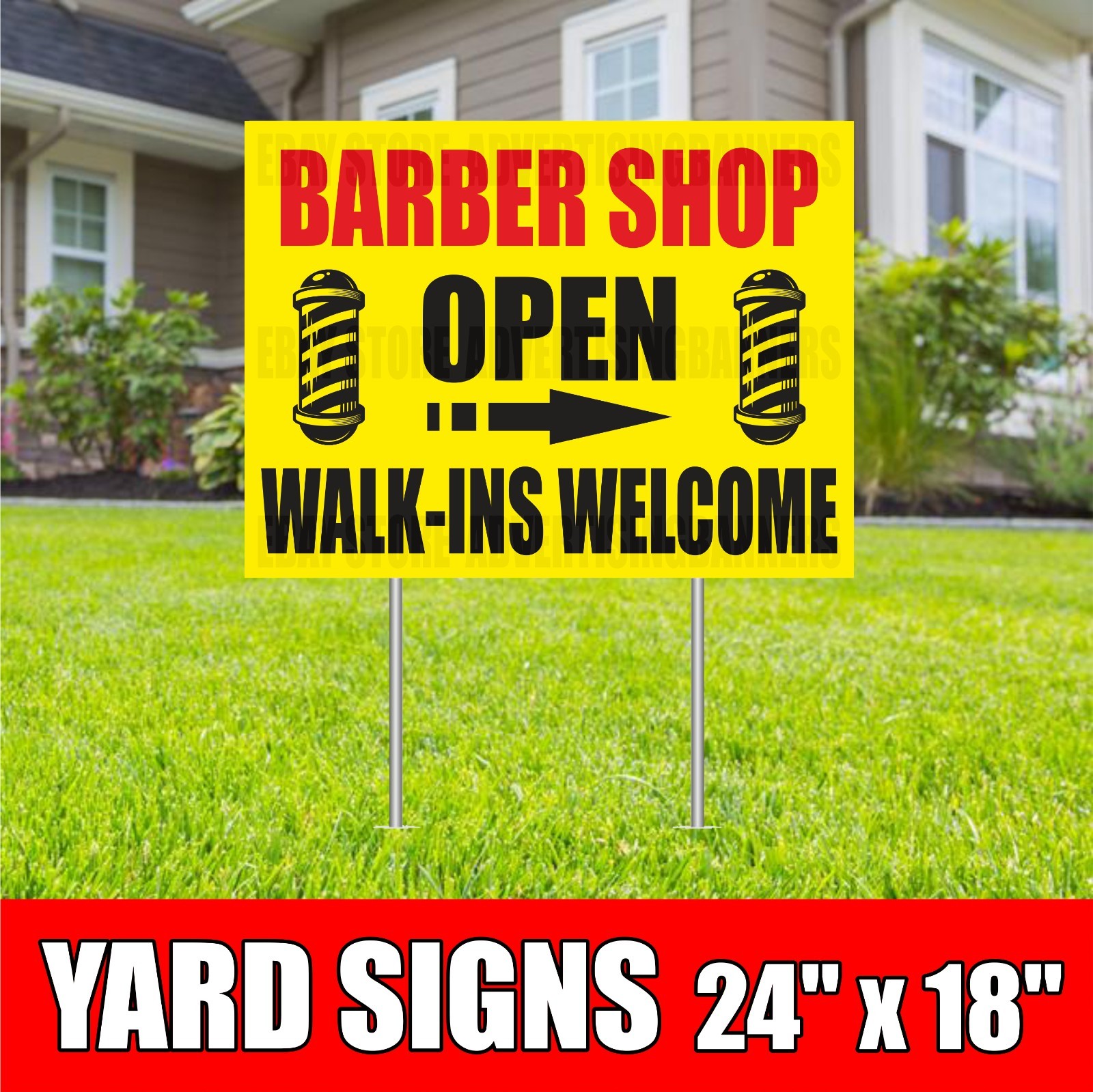 BARBER SHOP OPEN Yard Sign with H-Stakes Manicure Haircut Shave Salon Beauty Spa