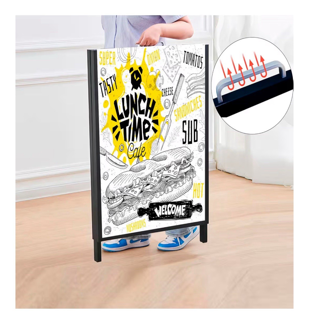 Set of 2 USCNC A-Frame Sidewalk Sign Boards 24×36 Black Metal Frames Double-Side