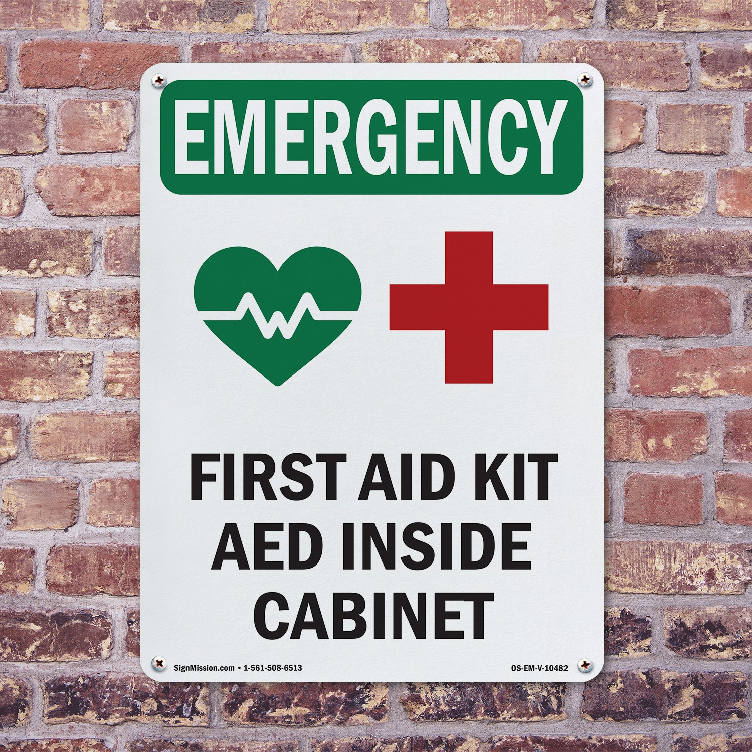 First Aid Kit AED With Symbol OSHA Emergency Sign Metal, Decal – 5 or 10 Pack