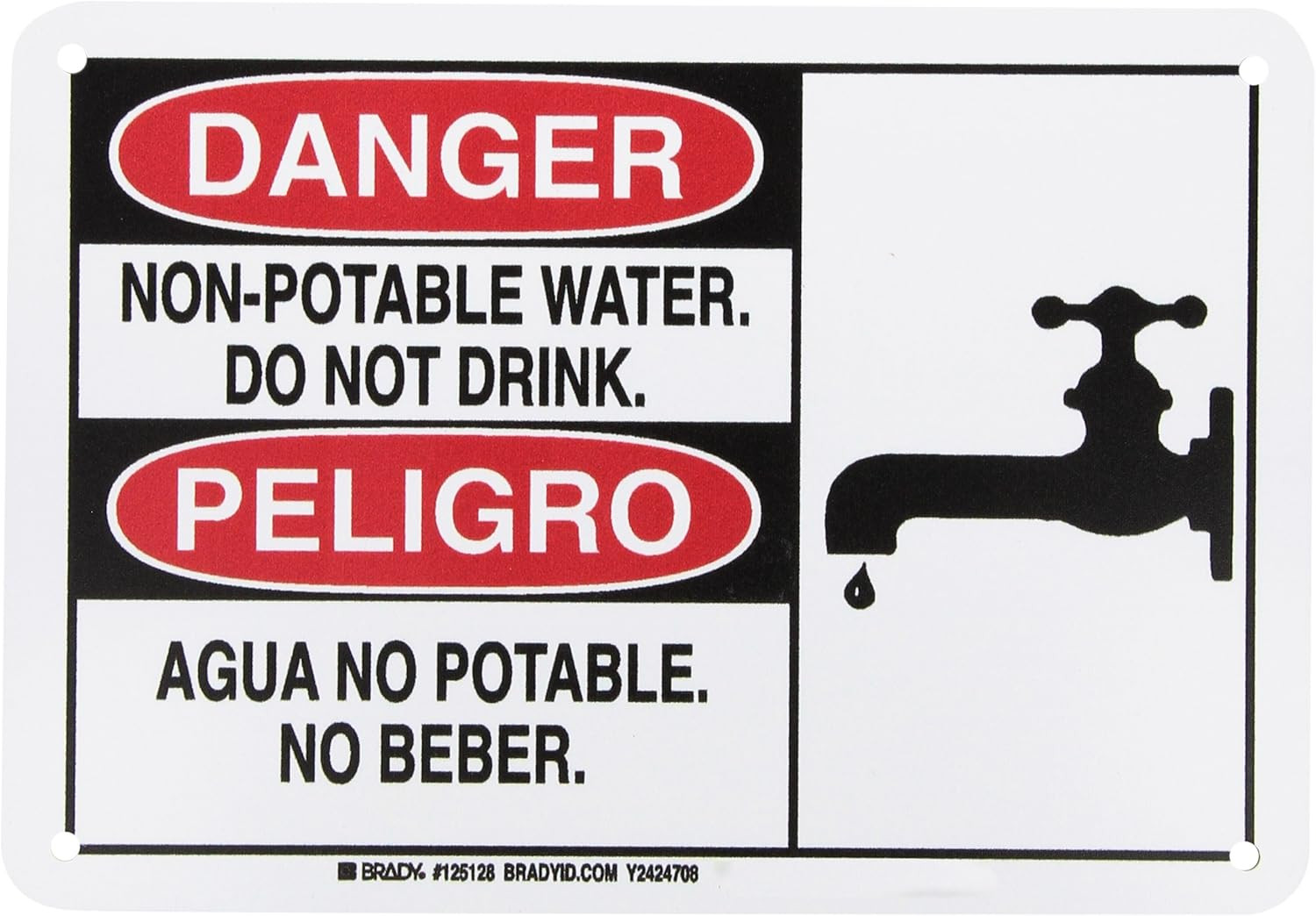 Bilingual Non-Potable Water Sign, 7&Prime; x 10&Prime;, Black/Red on White
